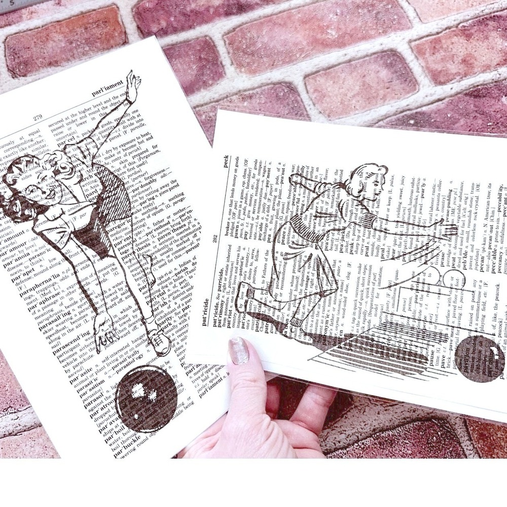 Women Bowler Theme - Upcycled Dictionary Art Prints - Lot of 2 - Mini Poster Set